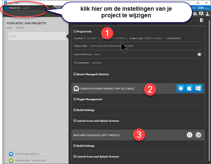Intel XDK - Project Settings